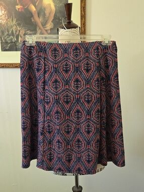 Renee C Printed A-Line Womens Skirt in Navy and Coral